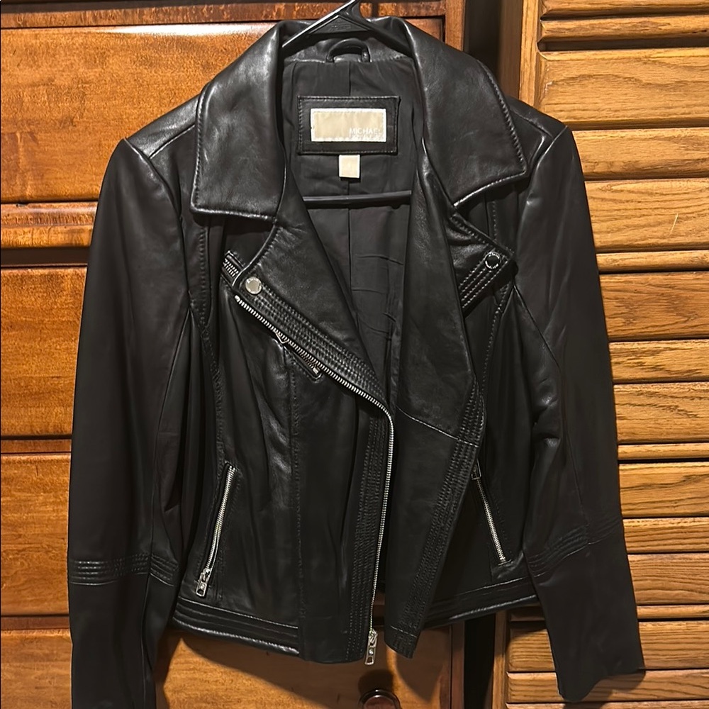 New Michael Kors Black Leather Moto Jacket